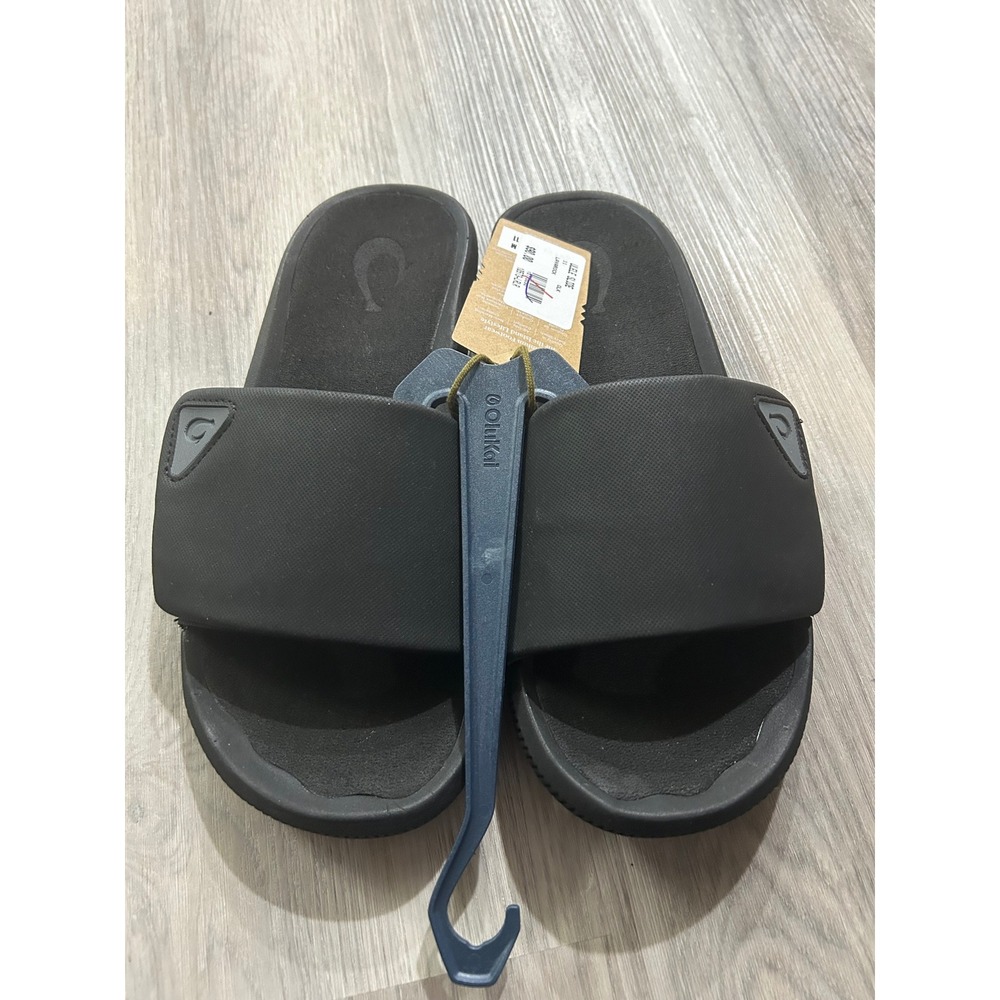 OluKai Mens Ulele Slide Synthetic Rubber Sandals 12 Black Lava Rock